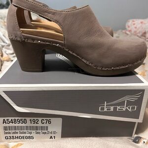 Dansko Taupe Leather Studded Slingback Clogs